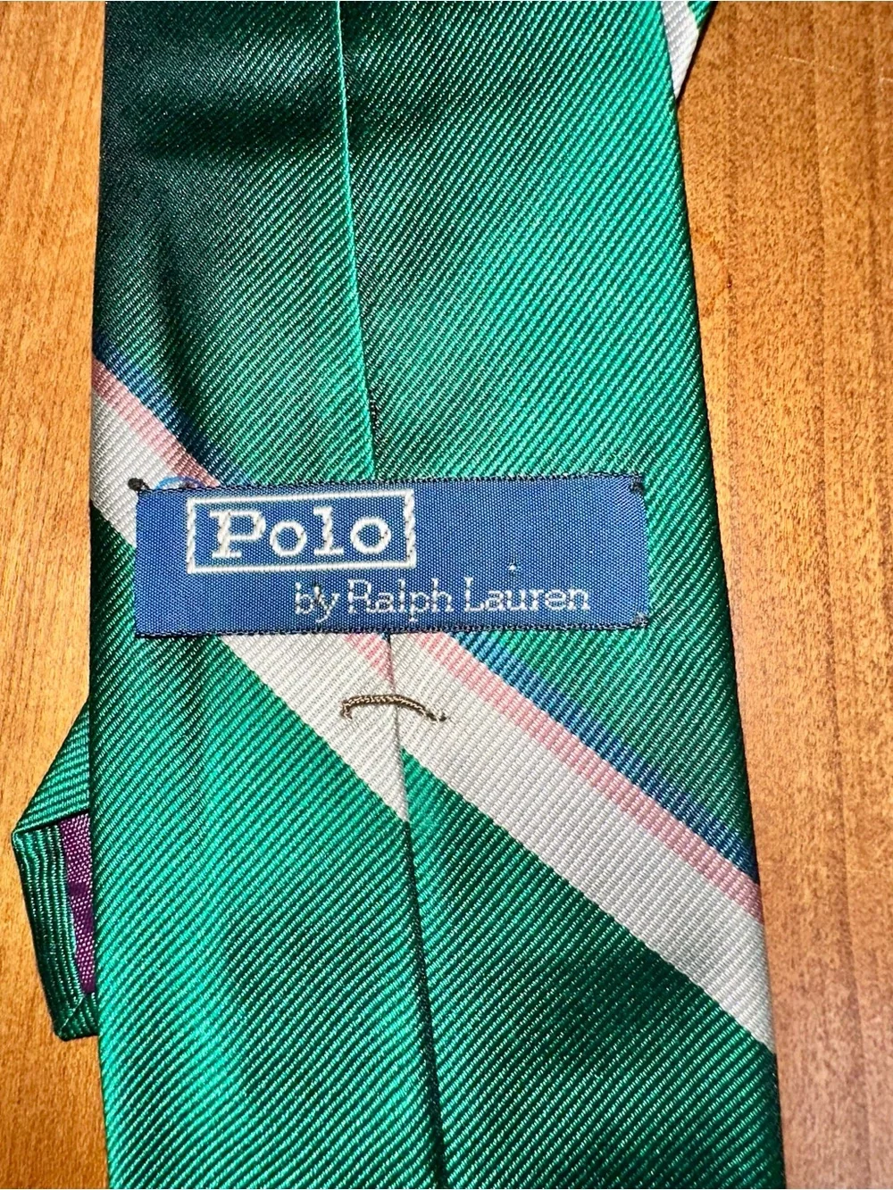 Polo by Ralph Lauren Emerald Green Silver Stripe Tie with Pink & Blue Accents